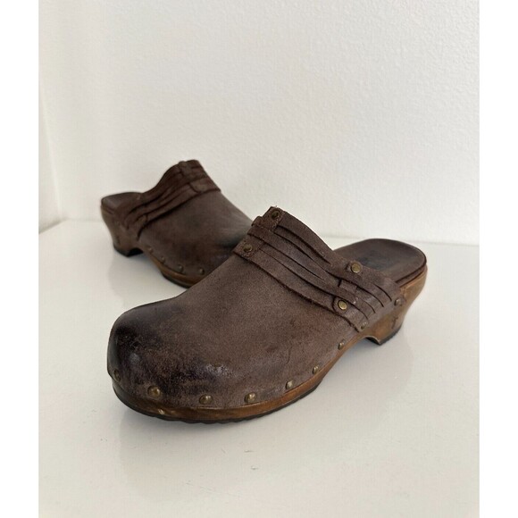 Frye Clara Studded Clog Leather Dark Brown Block Heel Western Mule Women's 7.5 - Picture 1 of 11